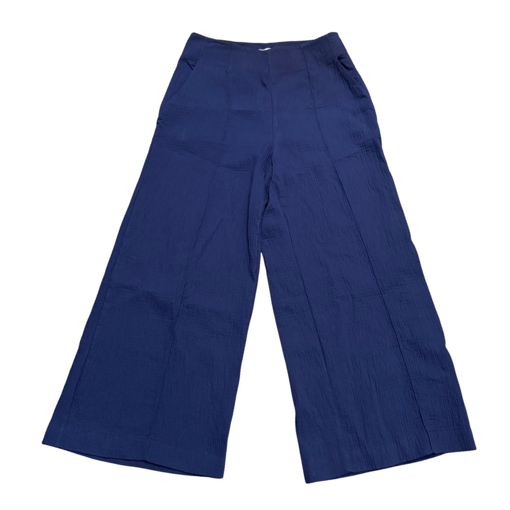 Maeve Anthropologie Navy Blue Cotton Gauze Wide Leg High Rise Pants Size 10 (C)
